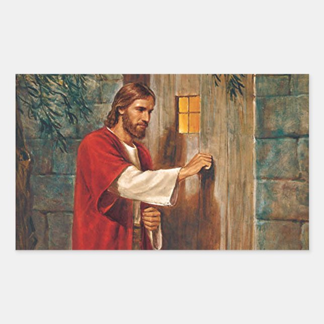 Jesus klopft an die Tür Rechteckiger Aufkleber (Vorderseite)