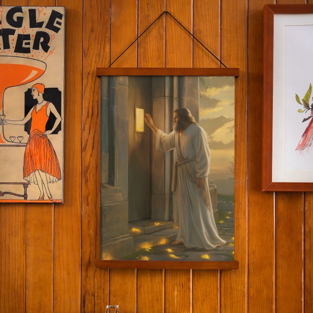Jesus klopft an einer rustikalen Tür Wandteppich Mit Holzrahmen (Von Creator hochgeladen)