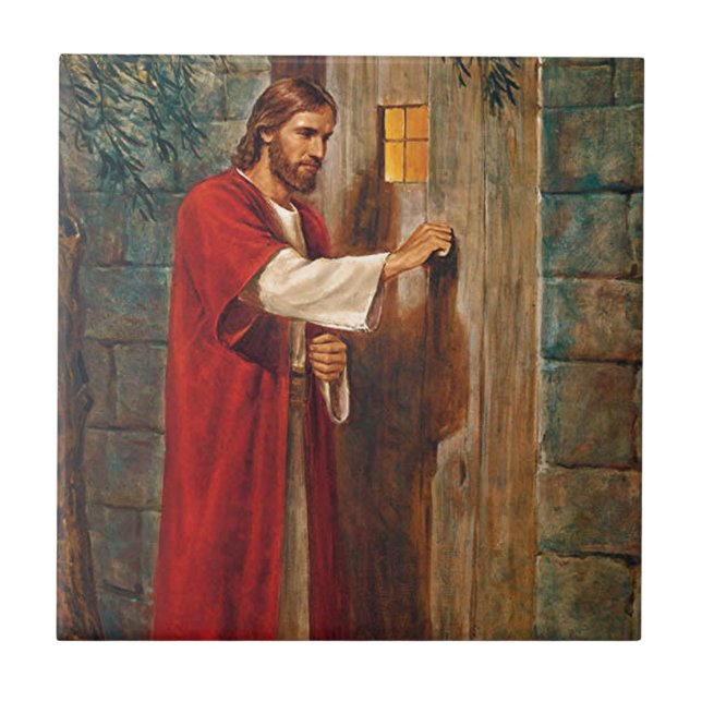 Jesus klopft auf der Tür Fliese (Vorderseite)
