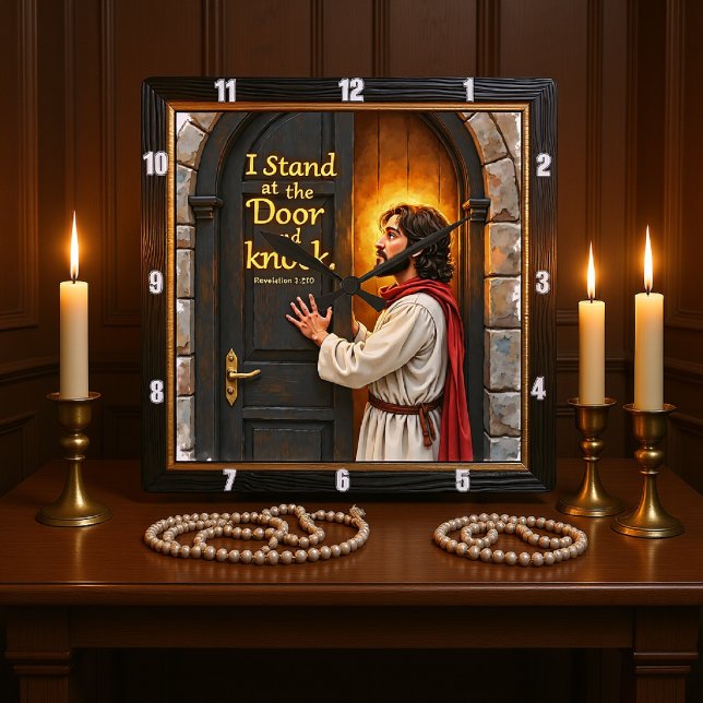 Jesus Knocks: Open Your Heart Quadratische Wanduhr (Von Creator hochgeladen)