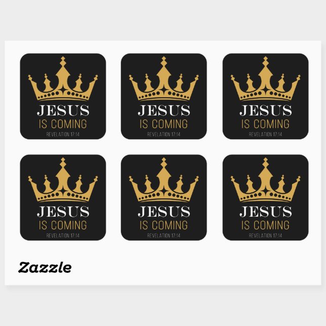 JESUS kommt - Offenbarung 17:14 Christlicher Glaub Quadratischer Aufkleber (Blatt)