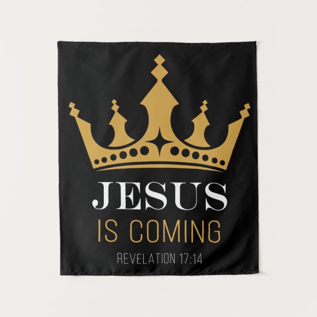JESUS kommt - Offenbarung 17:14 Christlicher Glaub Wandteppich (Vorderseite)