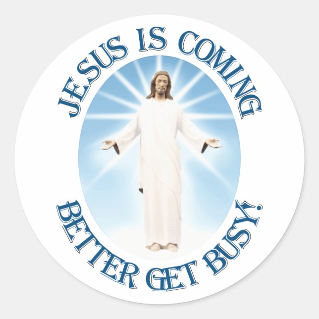 Jesus kommt runder aufkleber (Vorderseite)