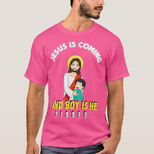 Jesus kommt, und Junge ist, dass er den Funny Reli T-Shirt