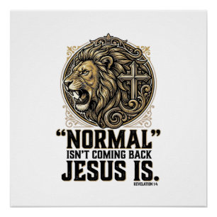 Jesus kommt zurück Löwe Kreuz Christliches T-Shirt Poster