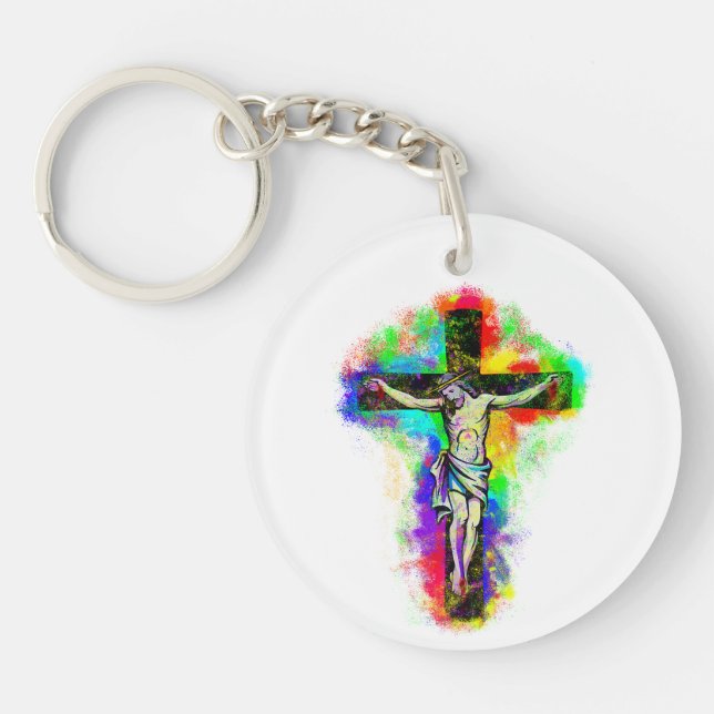 Jesus Kreuz Bunt Schlüsselanhänger (Vorderseite)
