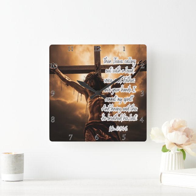 Jesus: Kreuz, Geist, letzter Atemzug Quadratische Wanduhr (Zuhause)