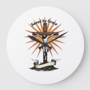Jesus Kreuz Glauben Vintage Gravur Christliches T- Große Wanduhr