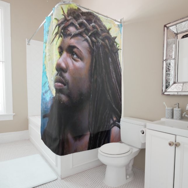 Jesus kreuzen weißer Duschvorhang (Beispiel)