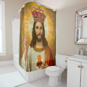 Jesus kreuzen weißer Duschvorhang