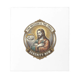 Jesus Kreuzt Arme Internet-Troll-Gesicht Emoji Hum Notizblock