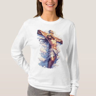 Jesus Kruzifix christliches Frauen Langarmshirt T-Shirt