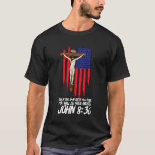 Jesus-Kruzifix-Rosenkranz patriotische amerikanisc T-Shirt