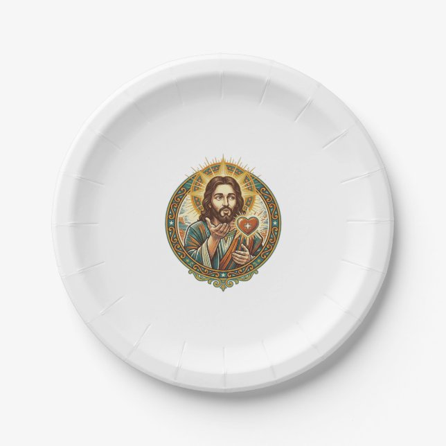 Jesus Küsschen Rot Herz Like Button Humor_1 Pappteller (Vorderseite)