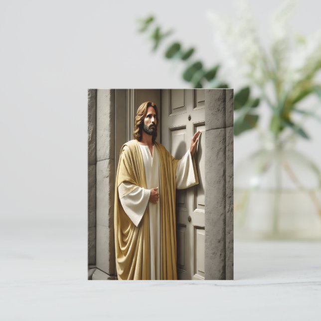 Jesus lädt zur antiken Tür ein Postkarte (Stehend Vorderseite)