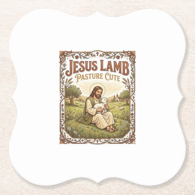 Jesus Lamm Weide Niedlich Jesus Lamm Weide Niedlic Untersetzer (Vorderseite)