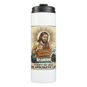 Jesus lässt schwere Hantel laut Gym Lunk Alar fall Thermosbecher