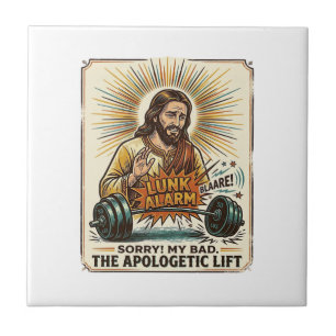 Jesus lässt schwere Hantel laut Gym Lunk Alarm fal Fliese