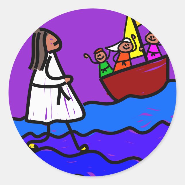 Jesus läuft auf dem Wasser Runder Aufkleber (Vorderseite)