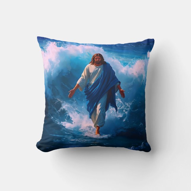 Jesus läuft auf dem Wasserwerfer Kissen (Vorderseite)