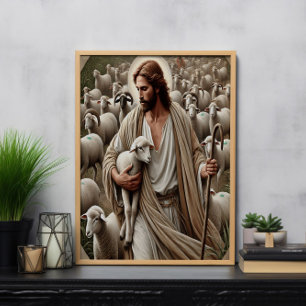 Jesus läuft unter seiner Flock Poster