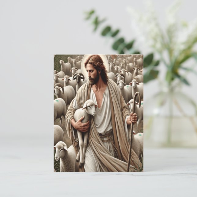 Jesus läuft unter seiner Flock Postkarte (Stehend Vorderseite)