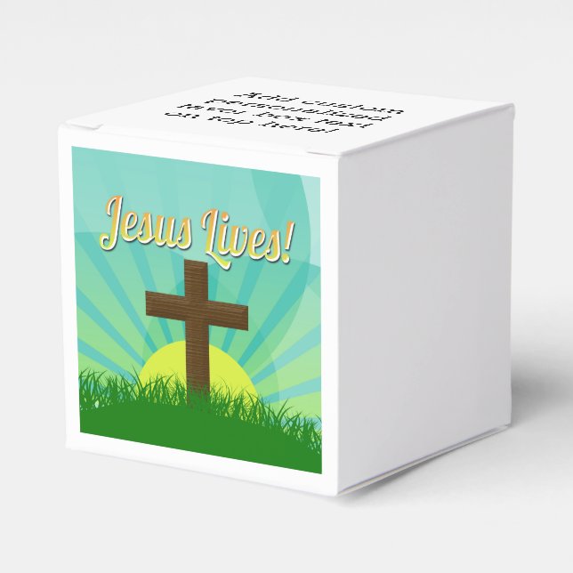 Jesus lebt blau/braun Christliches Osterkreuz Geschenkschachtel (Vorderseite)