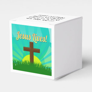 Jesus lebt Blau/christliches Ostern Kreuz Browns Geschenkschachtel