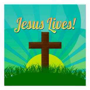 Jesus lebt Blau/christliches Ostern Kreuz Browns Poster