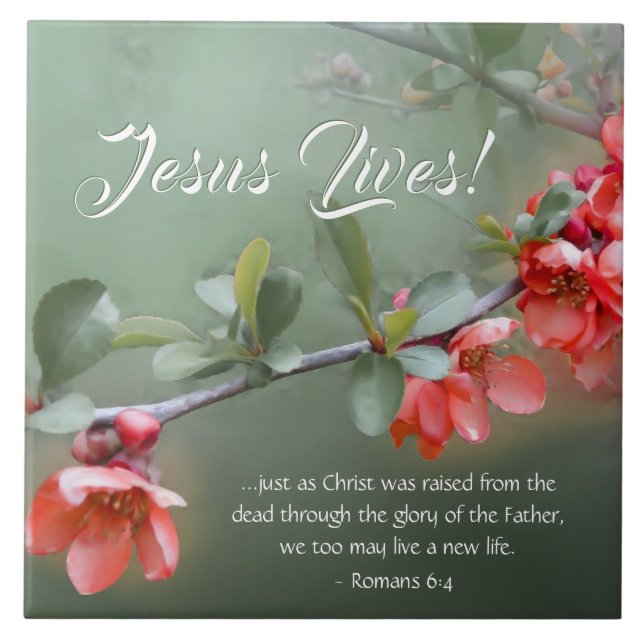 Jesus lebt Frühlingsblumen Bibel Verse Ostern Fliese (Vorderseite)