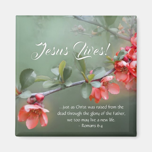 Jesus lebt Frühlingsblumen Bibel Verse Ostern Magnet (Vorne)