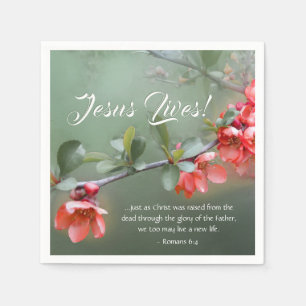Jesus lebt Frühlingsblumen Bibel Verse Ostern Serviette