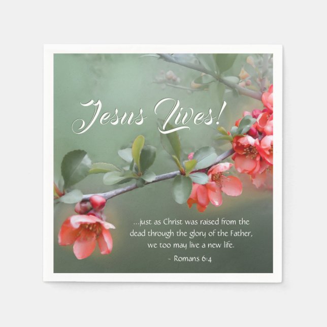 Jesus lebt Frühlingsblumen Bibel Verse Ostern Serviette (Vorderseite)