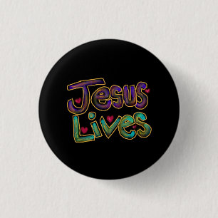 Jesus lebt mit roten Herzen Button