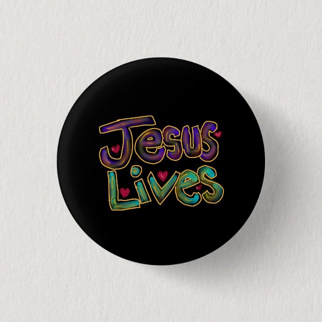 Jesus lebt mit roten Herzen Button (Vorderseite)