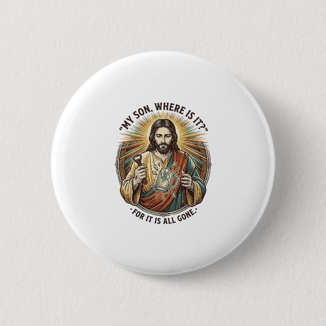 Jesus Leerer Gebrochener Bierkrug Barkeeper Trinke Button (Vorderseite)