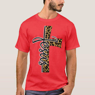 Jesus Leopard Kreuz Christlich Jesus Cross Hallelu T-Shirt