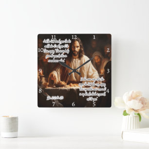Jesus: Letztes Abendmahl, Körper, Blut Quadratische Wanduhr