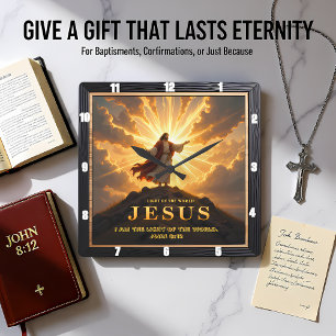 Jesus Licht Welt Berg Triumphierender Herr Quadratische Wanduhr