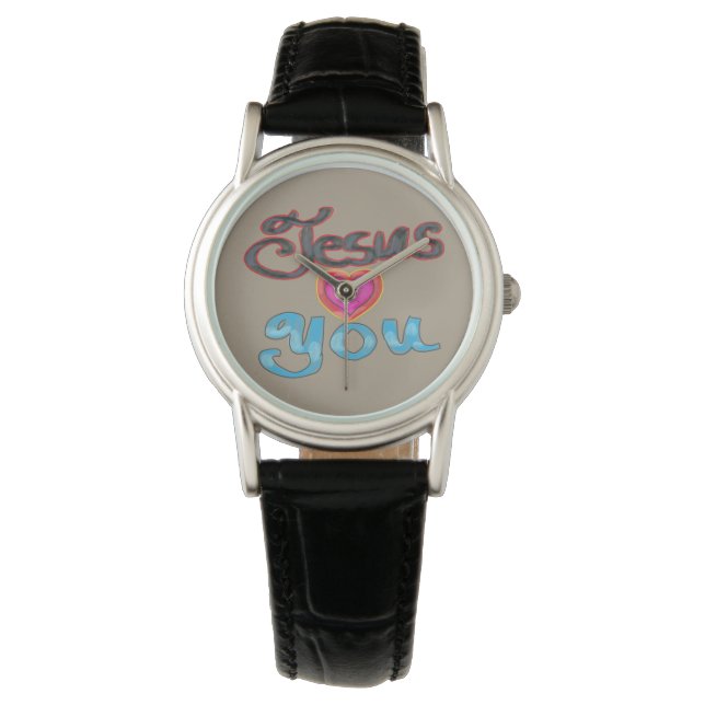 Jesus Liebe dich mit rosa Herz Armbanduhr (Vorderseite)