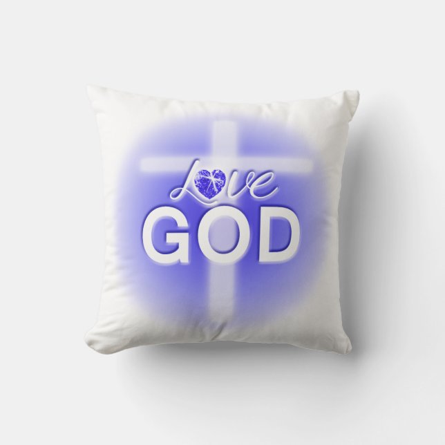 Jesus Liebe God Cross Blue Heart Kissen (Vorderseite)