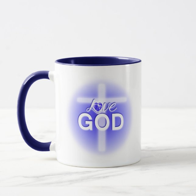 Jesus Liebe God Cross Blue Heart Tasse (Links)