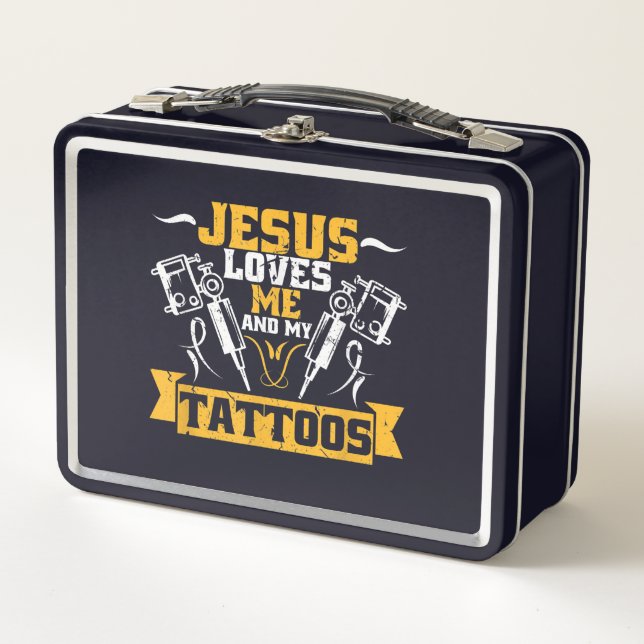 Jesus Liebe | Jesus Lieben mich und meine Tattoos Metall Brotdose (Vorderseite)