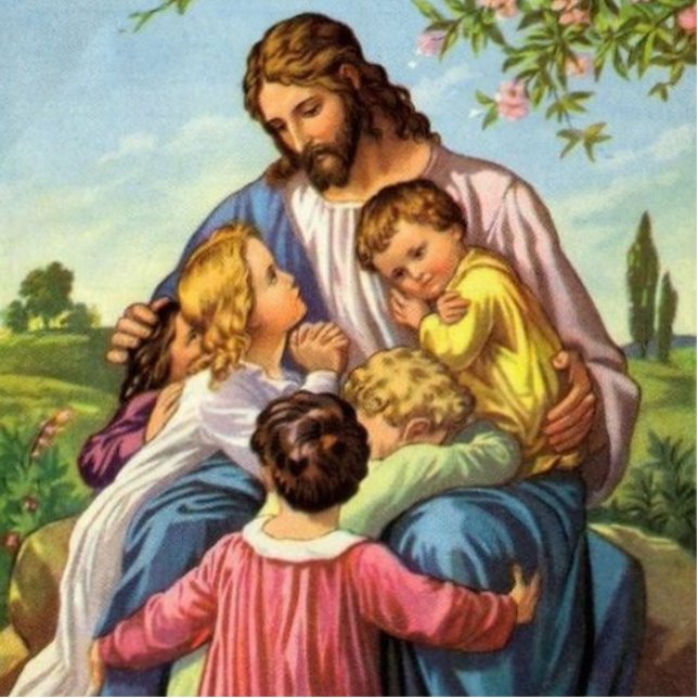 Jesus-Liebe-KinderFoto-Skulptur Freistehende Fotoskulptur (Vorne)
