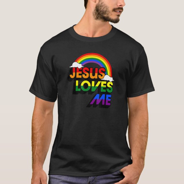 Jesus Liebe Me Gay Rainbow Niedliche Christlich Lg T-Shirt (Vorderseite)