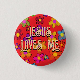 Jesus Liebe Me Retro Blume Muster rot Button