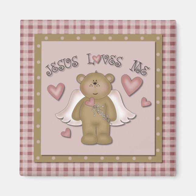Jesus Liebe Me Teddy Bear Angel Square Magnet (Vorne)
