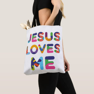 Jesus Liebe mich und Sie farbenfrohe Textkunst Tasche