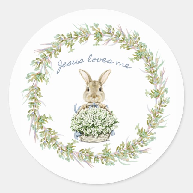Jesus Liebe mir Bunny Runder Aufkleber (Vorderseite)