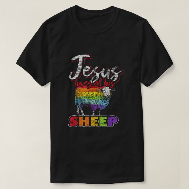 Jesus Liebe seine ganze Fahne der LGBT-Flagge T-Shirt (Design vorne)